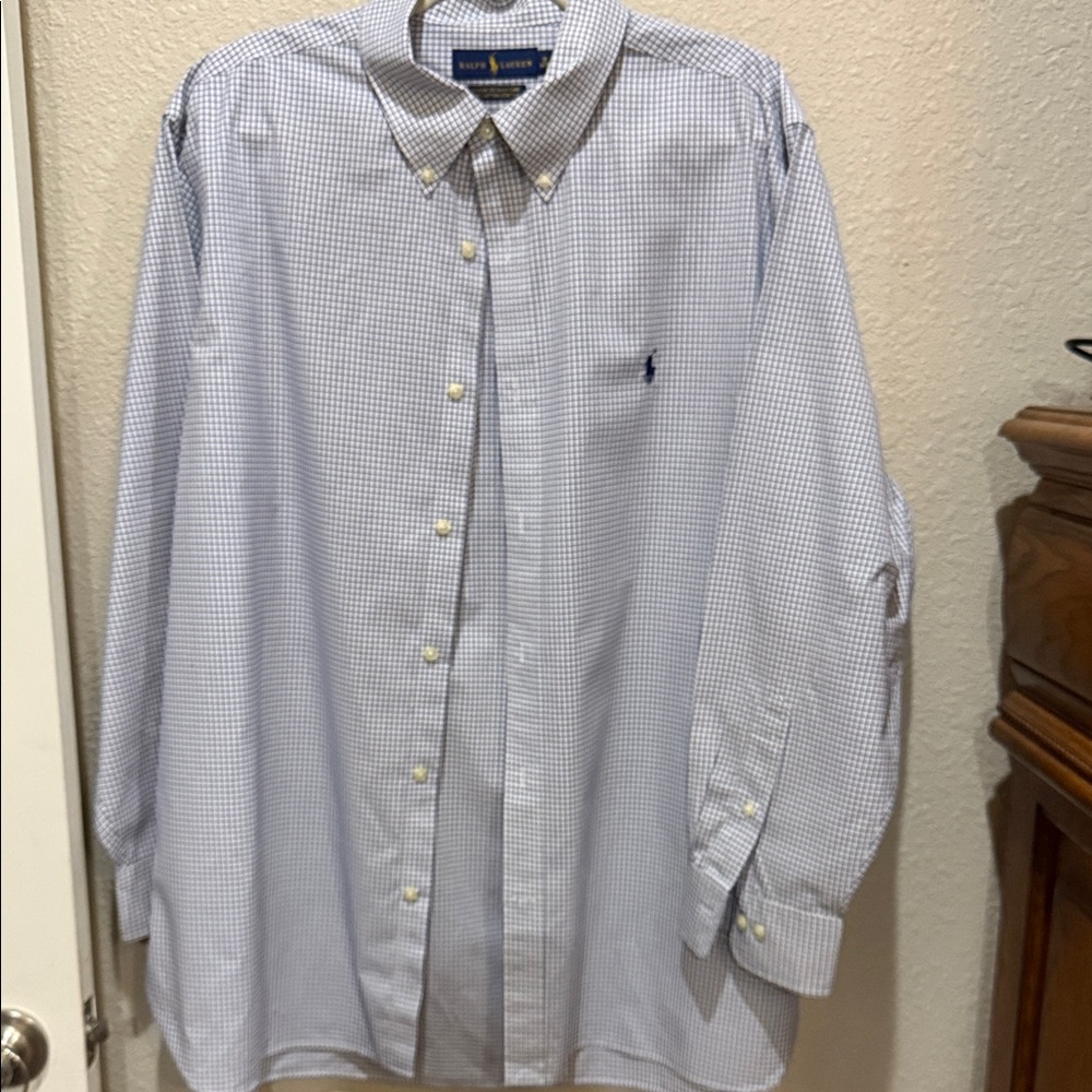 Polo by Ralph Lauren Men's White and Blue Gingham Shirt